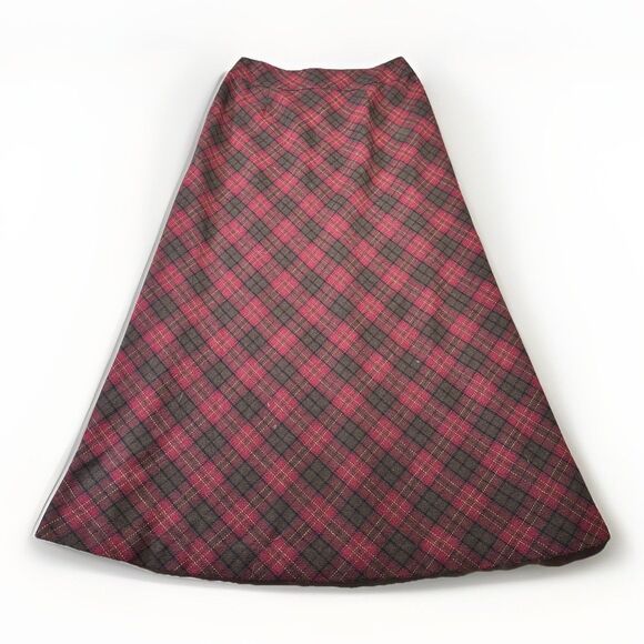 Vintage GAP Wool Blend Plaid A-Line Skirt Red Brown Tartan 90s - Sz XS/SM - Picture 1 of 4